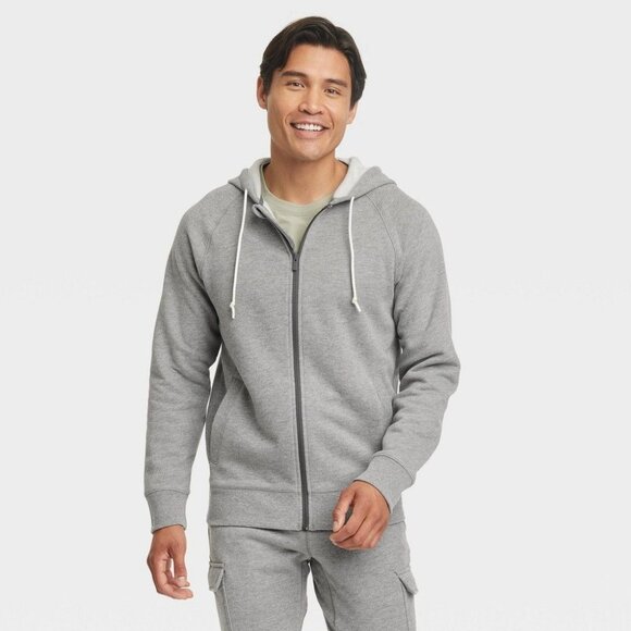 Men's Cotton Fleece Full Zip Hooded Sweatshirt - All in Motion™ Dark Gray Large - Picture 1 of 1